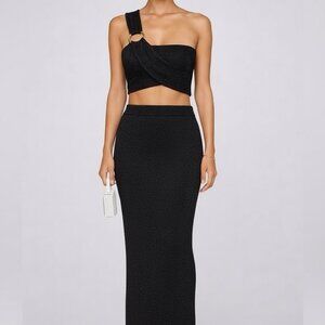 House of Harlow 1960 Black Metallic Knit Lurex Crop Top, Black,  Sz. M